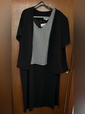 Black Layered Dress with Striped Knit Bodice